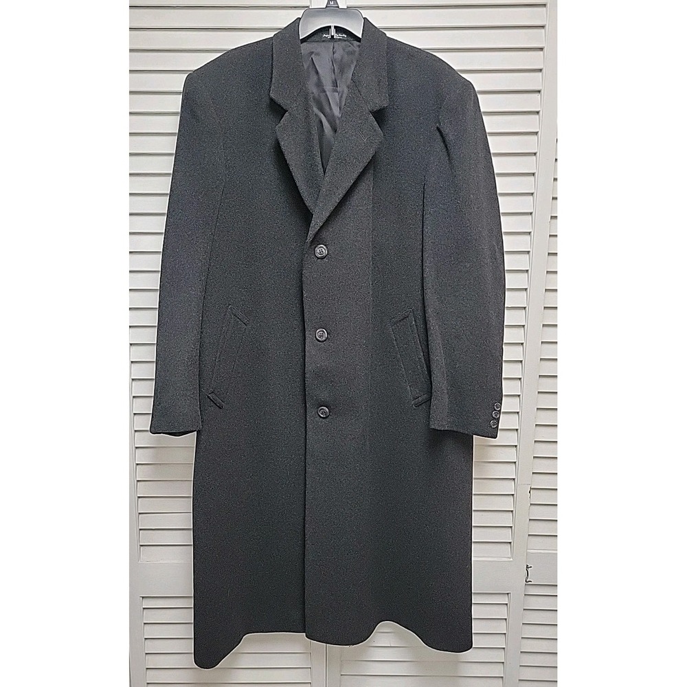 Silver Cloud  Wool Cashmere Blend Overcoat Black 46L Italy Fabric Vtg 90s EUC